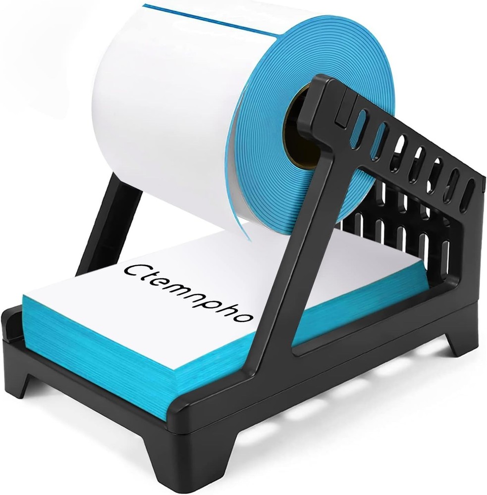 "Large Label Holder for Rolls and Fan-Fold Labels, Desktop Printer Accessory (Bl