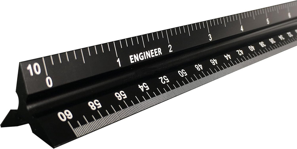 12 Inch Triangular Engineer Scale Ruler, Anodized Solid Aluminum Core with La...