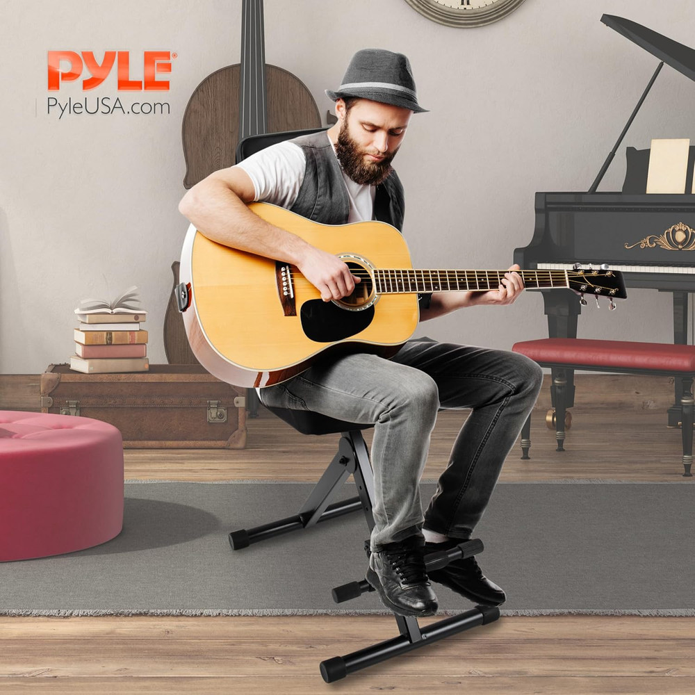 Drum Throne - Guitar Stool, Foldable & Portable Chair W/ Backrest & Footrest, Ad