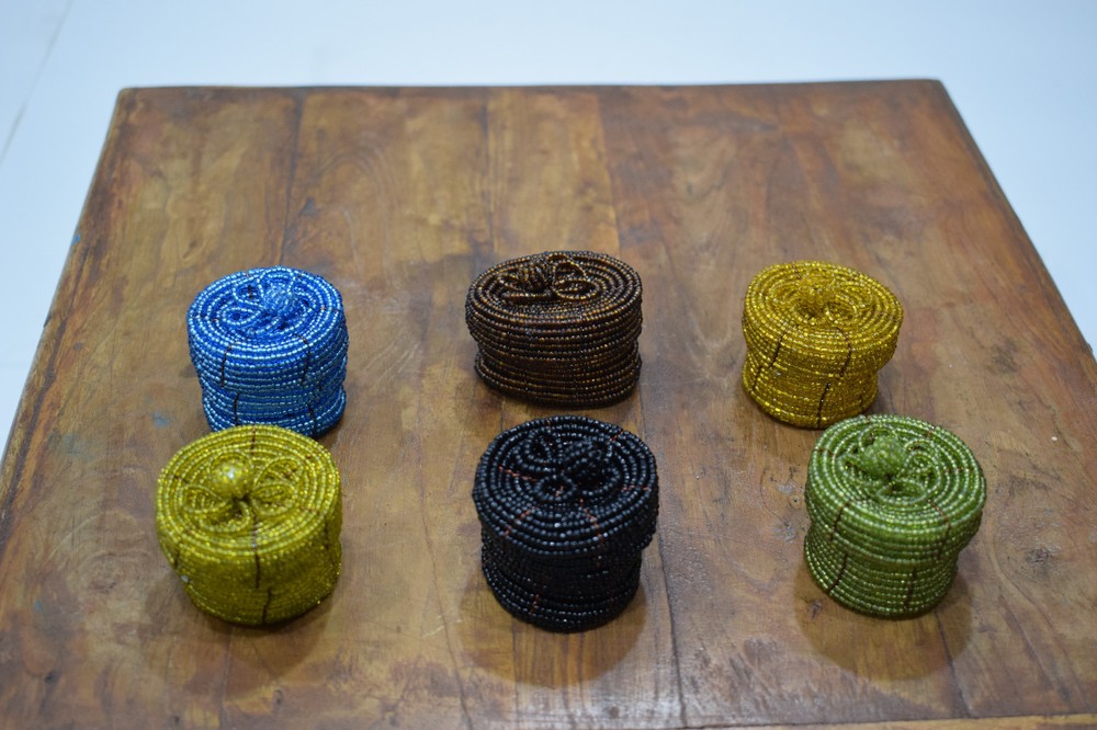 Baskets Indonesian Small Assorted Round Wire Beaded Baskets