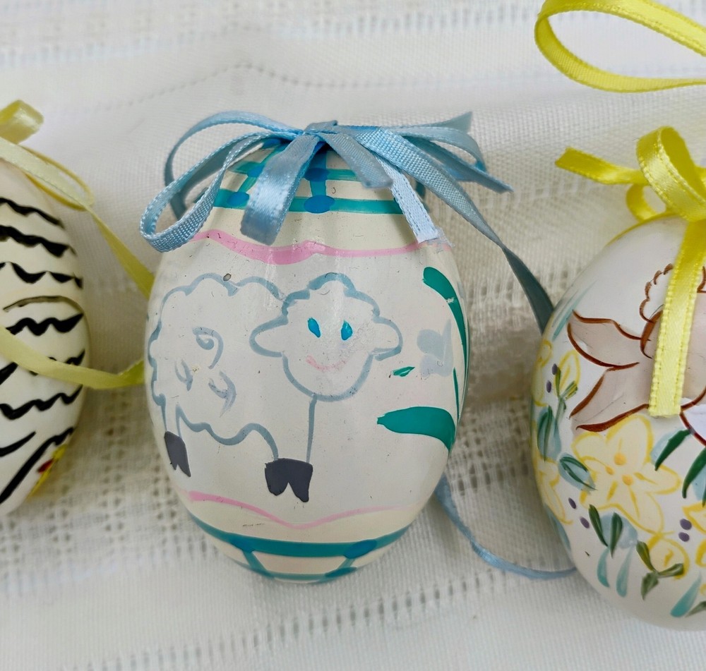 Hen Eggs Hand Painted Easter Shells Chicken, Lamb, Rabbit Ornaments