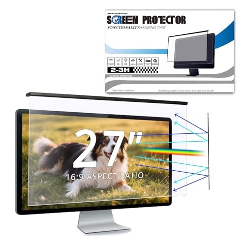 Blue Light Blocking Screen Protector for 27" 16:9 Computer Monitors, Removable