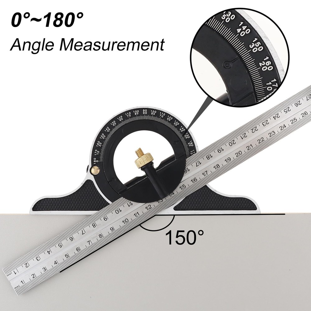 12" Adjustable Sliding Combination Square Ruler & Protractor Level Measure Me...