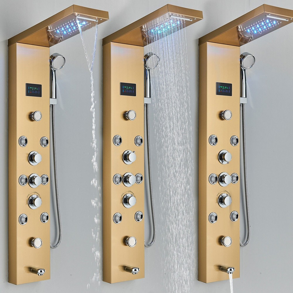 Shower Panel Tower System Shower Tower Set with LED Rainfall Head Massage Jets