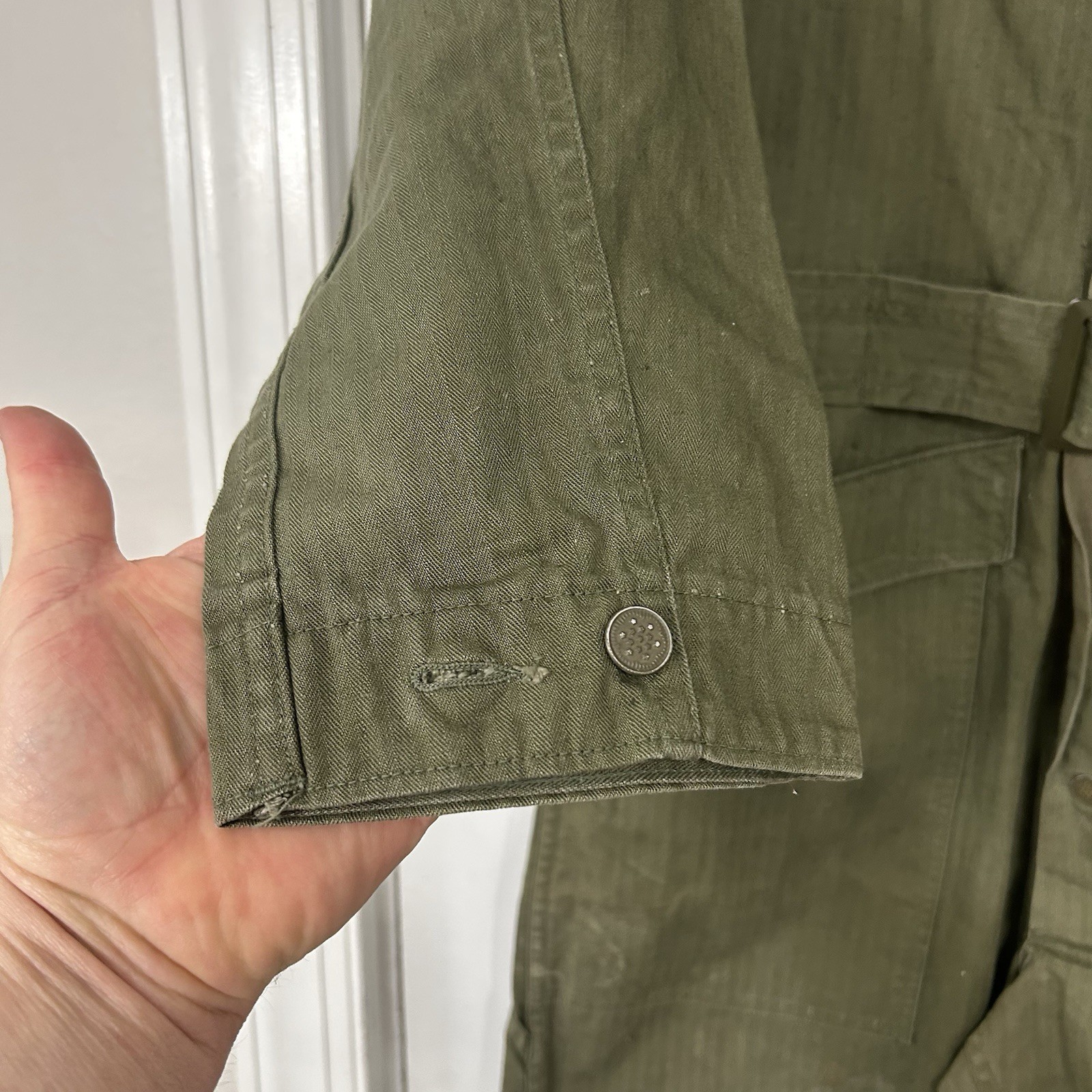 Vintage 1940s WW2 US Army HBT 13 Star Buttons Herringbone Coveralls Jumpsuit 34R
