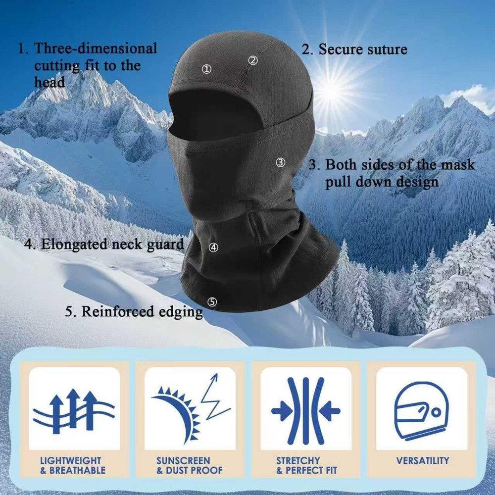 PROUDDEMON Balaclava Ski Mask Windproof Breathable Full Face Black