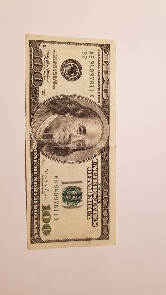 Serial # Saturation, Overink, Bleed Through Error On Reverse Side $100 Bill 1996