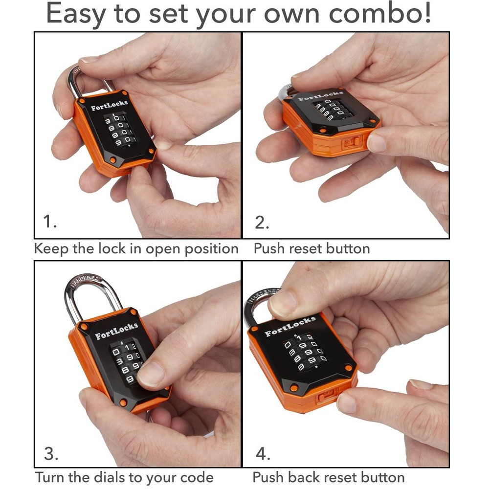 2 Pack Combination Lock Heavy Duty Waterproof 4 Digit Resettable Silver
