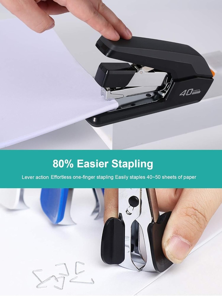 Leven Effortless Desktop Stapler, 40 Sheet Capacity, One Finger Touch Stapling,