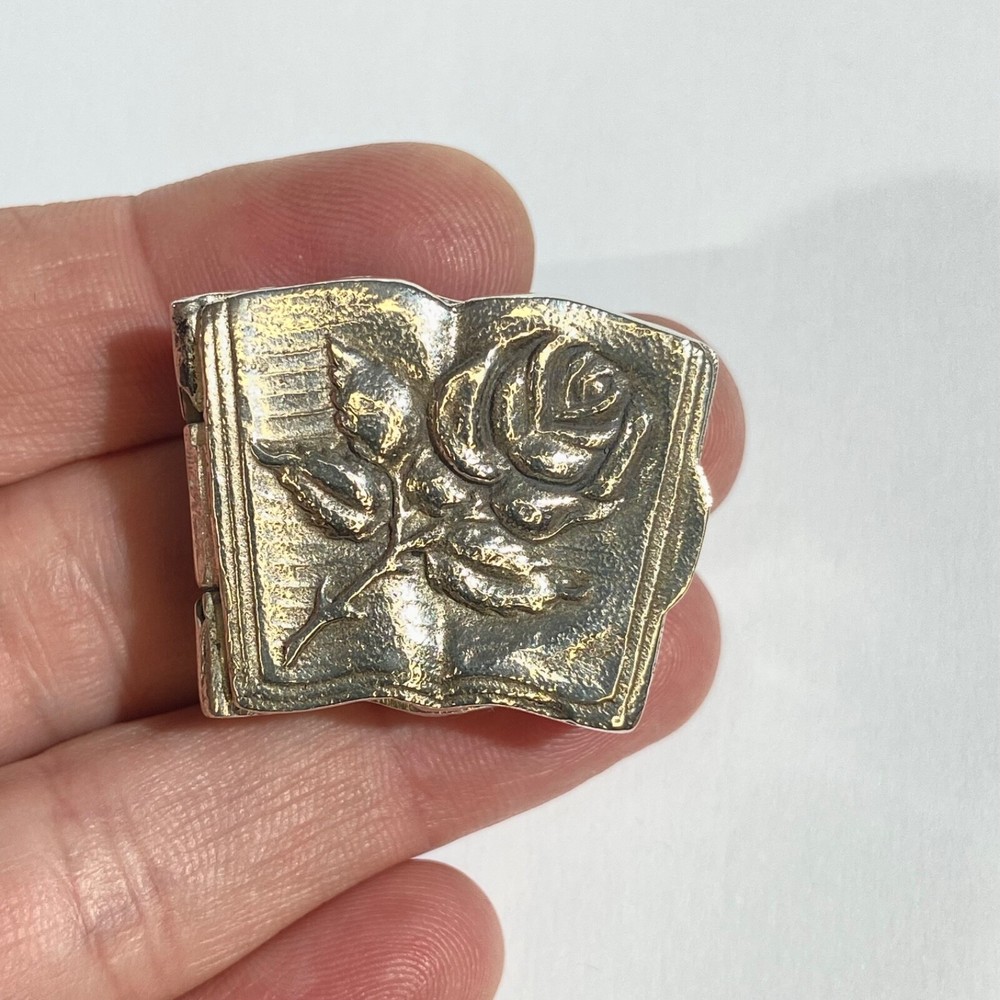 Vintage Solid Silver  Italian  book shape Pill Box, Hallmarked