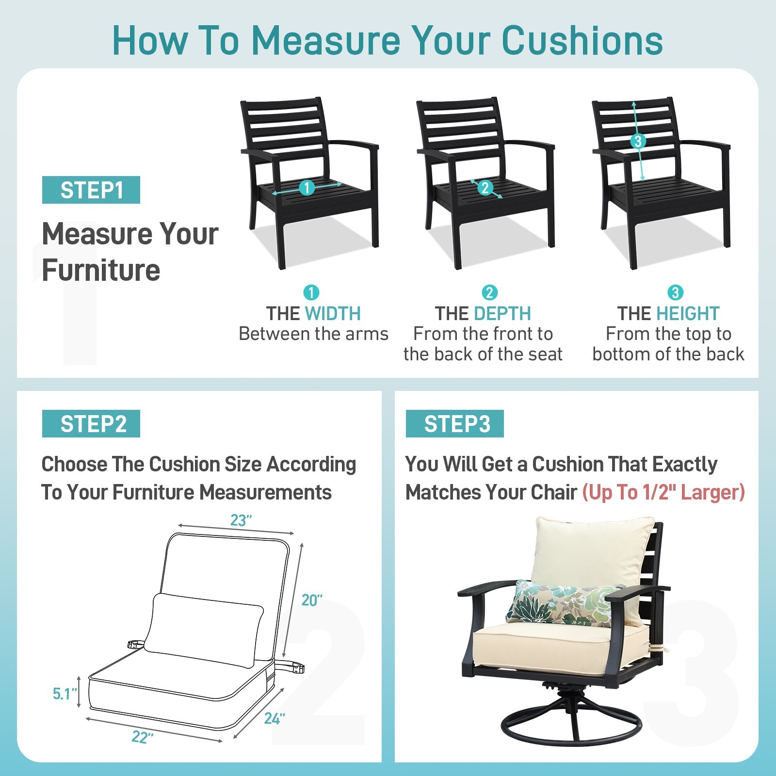 22''x24''x5'' Patio Deep Chair Cushion Set with 2 Pillows Seat Cushions Set of 2