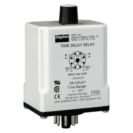 Dayton 1Egb8 Single Function Time Delay Relay, Octal, On Delay, 1 Functions
