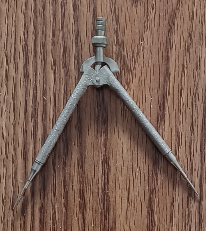 Vintage Embossed Metal Bow Compass Divider • Drafting Tool