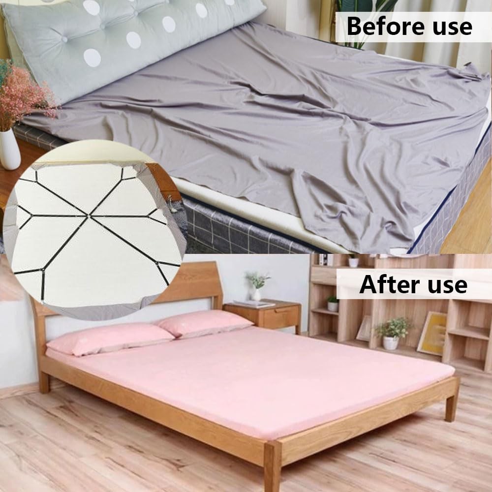 Elastic Sheet Fasteners for Staying Bedsheet Flat, Adjustable Bed Sheet Holde...