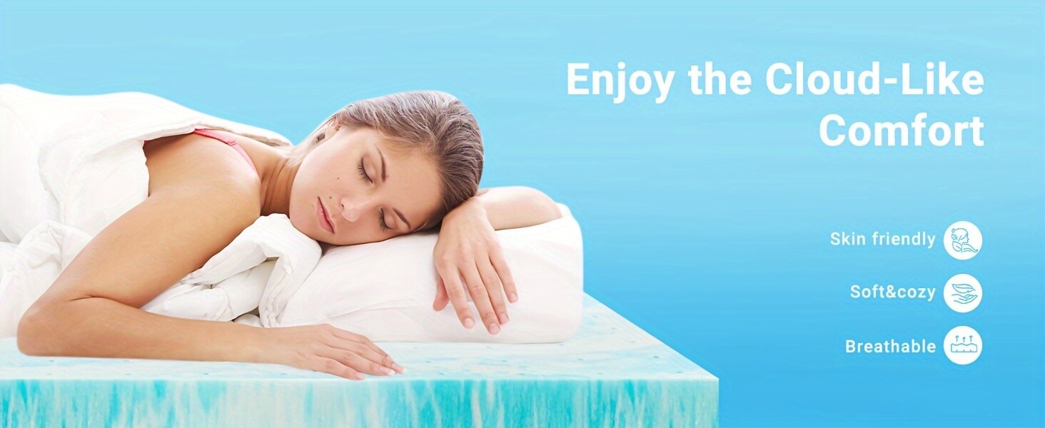 Premium Gel Memory Foam Mattress Topper US Certified Comfort Bed Pad for Cooling