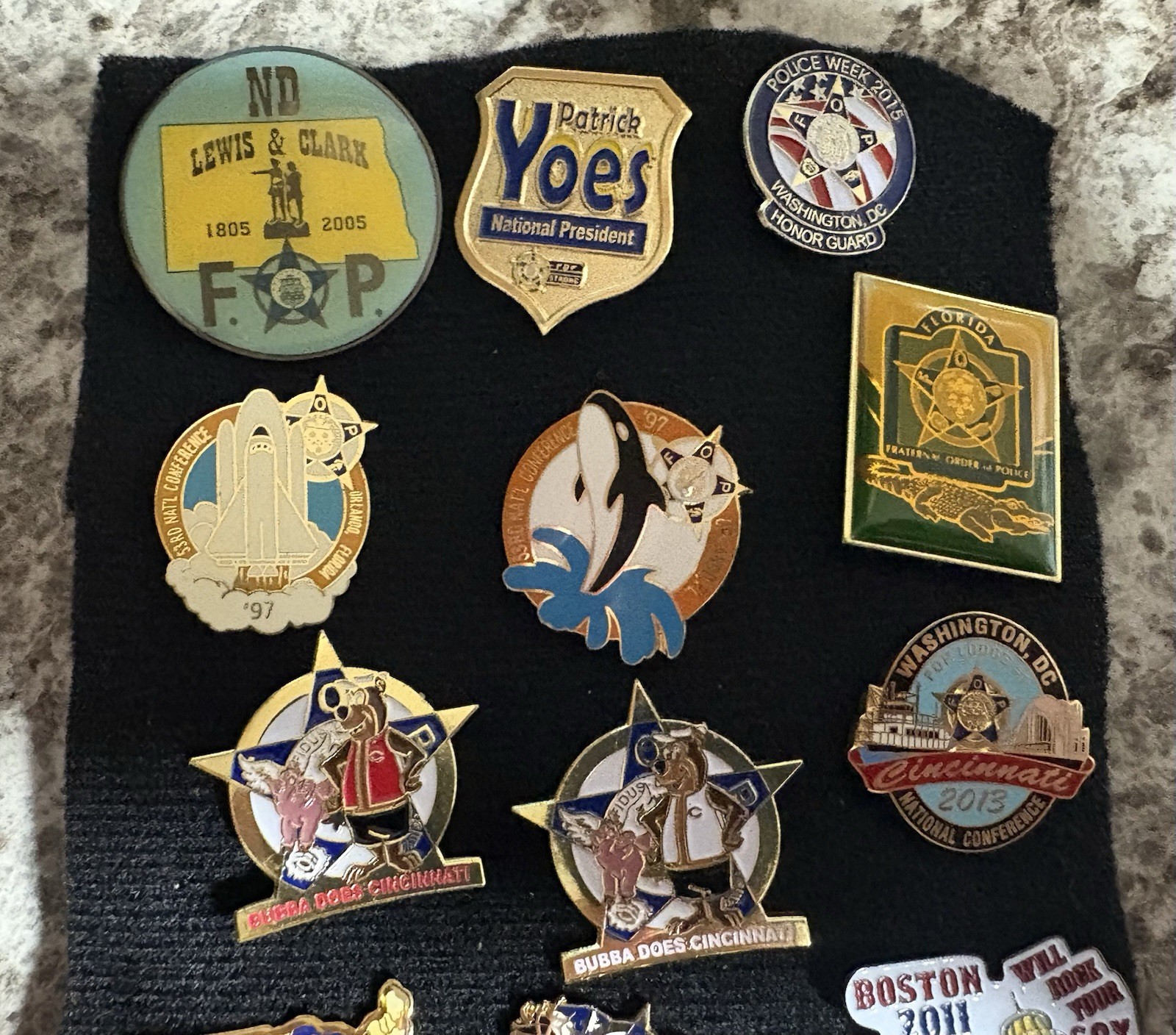 15 Fop Fraternal Order Of Police Pins. Various Years, States, Conferences
