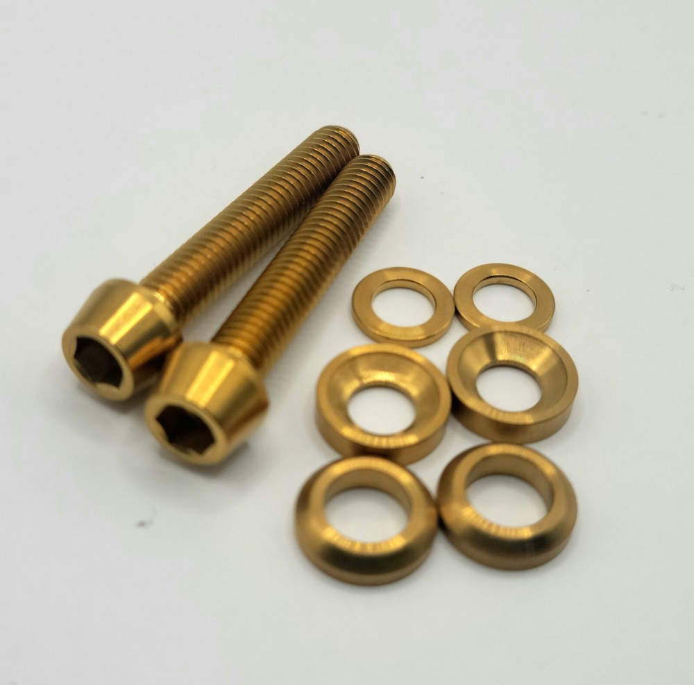 Trail Arc Titanium MTB Brake Caliper Mounting Bolt + flat, cone, cup washer (2x)
