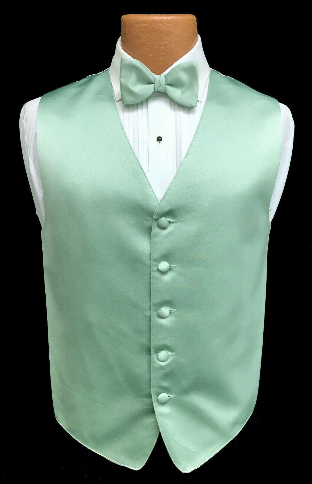 Men's Brandon Michael Mint Green Satin Tuxedo Vest with Bow Tie Size Medium M