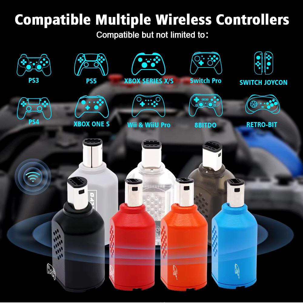 Wireless Bluetooth Receiver - Nintendo Gamecube -(Transparent Black) Blue Retro