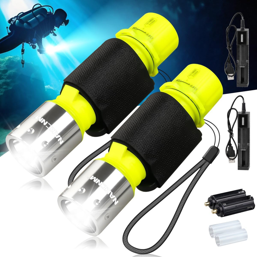 Rechargeable Diving Flashlight Scuba Dive Light Super Bright, Underwater Flashli