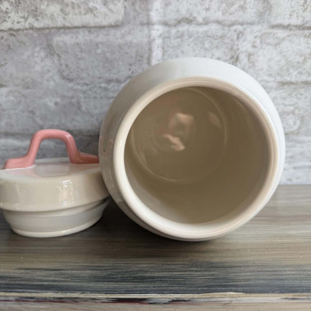 Rae Dunn Ceramic Spring Bunny Jar with Pink Handle Lid