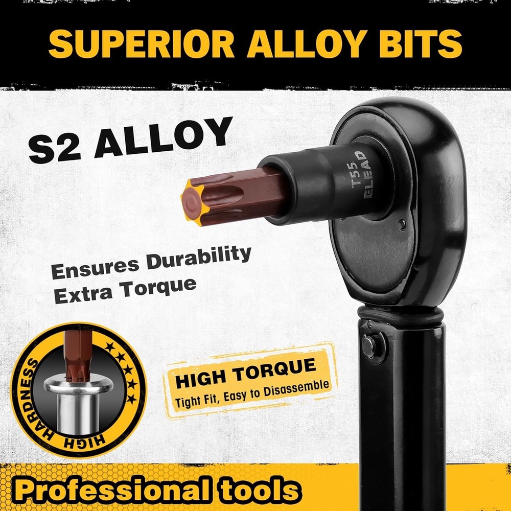 31-Piece Torx Bit Socket Set 14 Star Bits T8-T70 & 13 E-Torx Sockets E4-E24