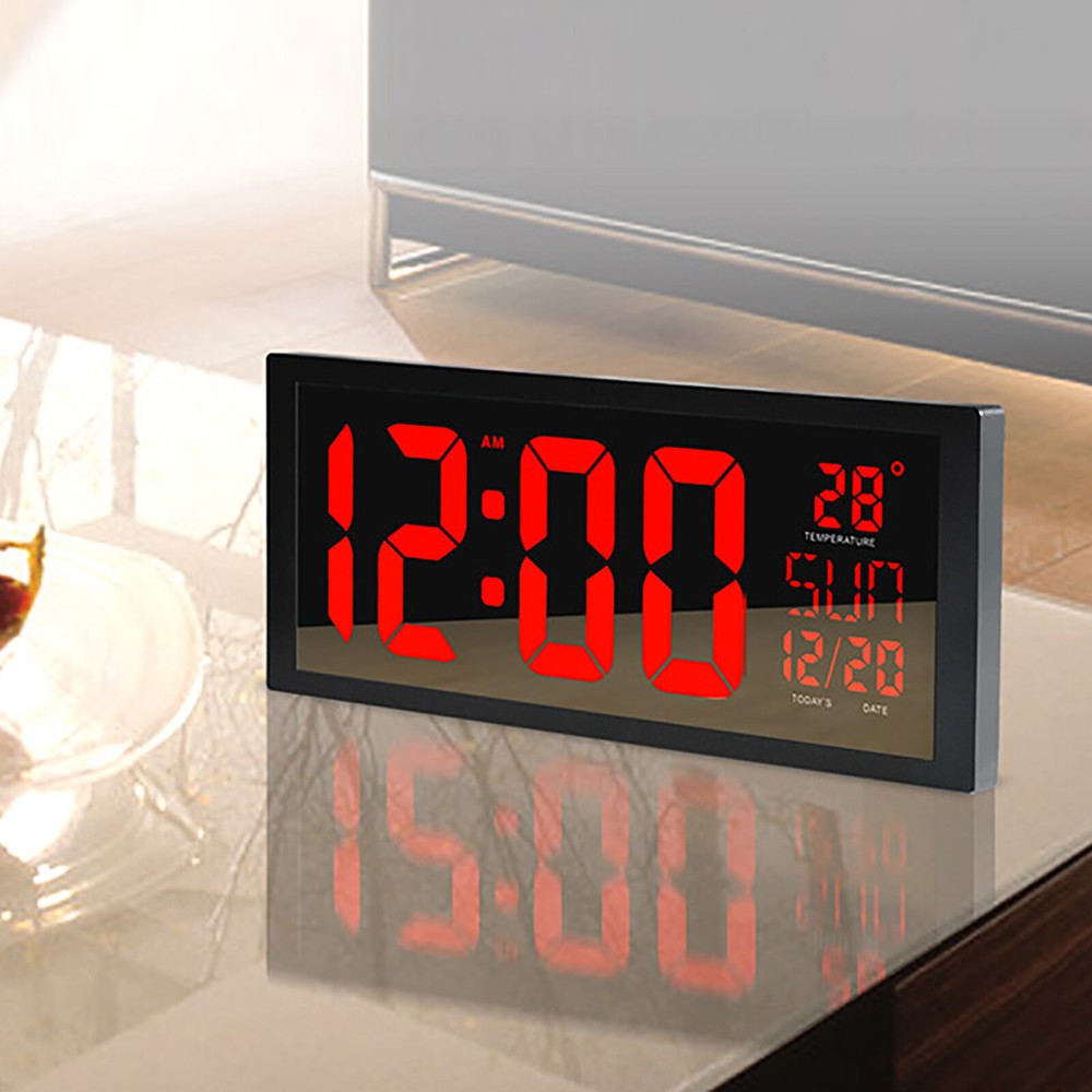 Digital Wall Clock Large Display with Time Date Temperature LED Digital