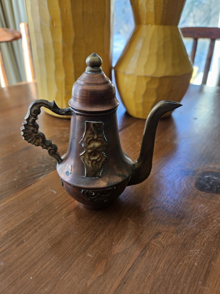 Small Antique Copper And Brass Middle Eastern Dallah