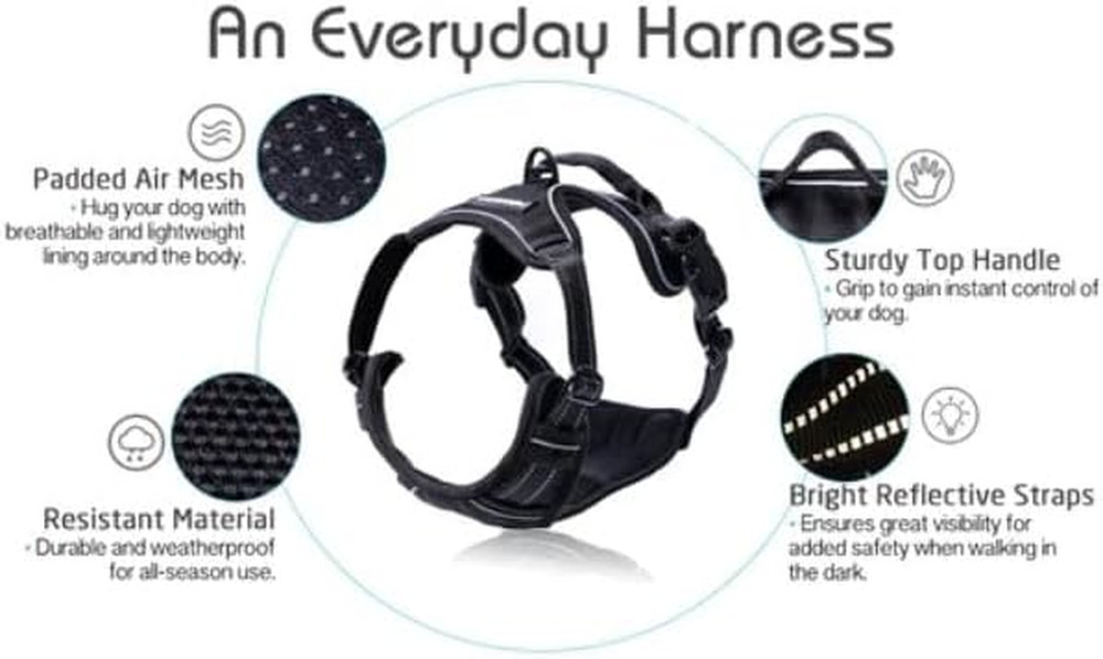 Dog Harness No Pull with 2 Leash Clips, Adjustable Soft Padded, Reflective Oxfor