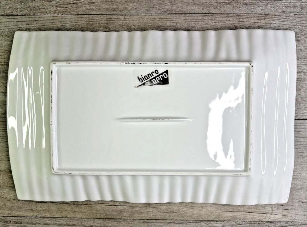 Bianco Nero Serving Platter Rectangular Ripple Design 10" x16" White