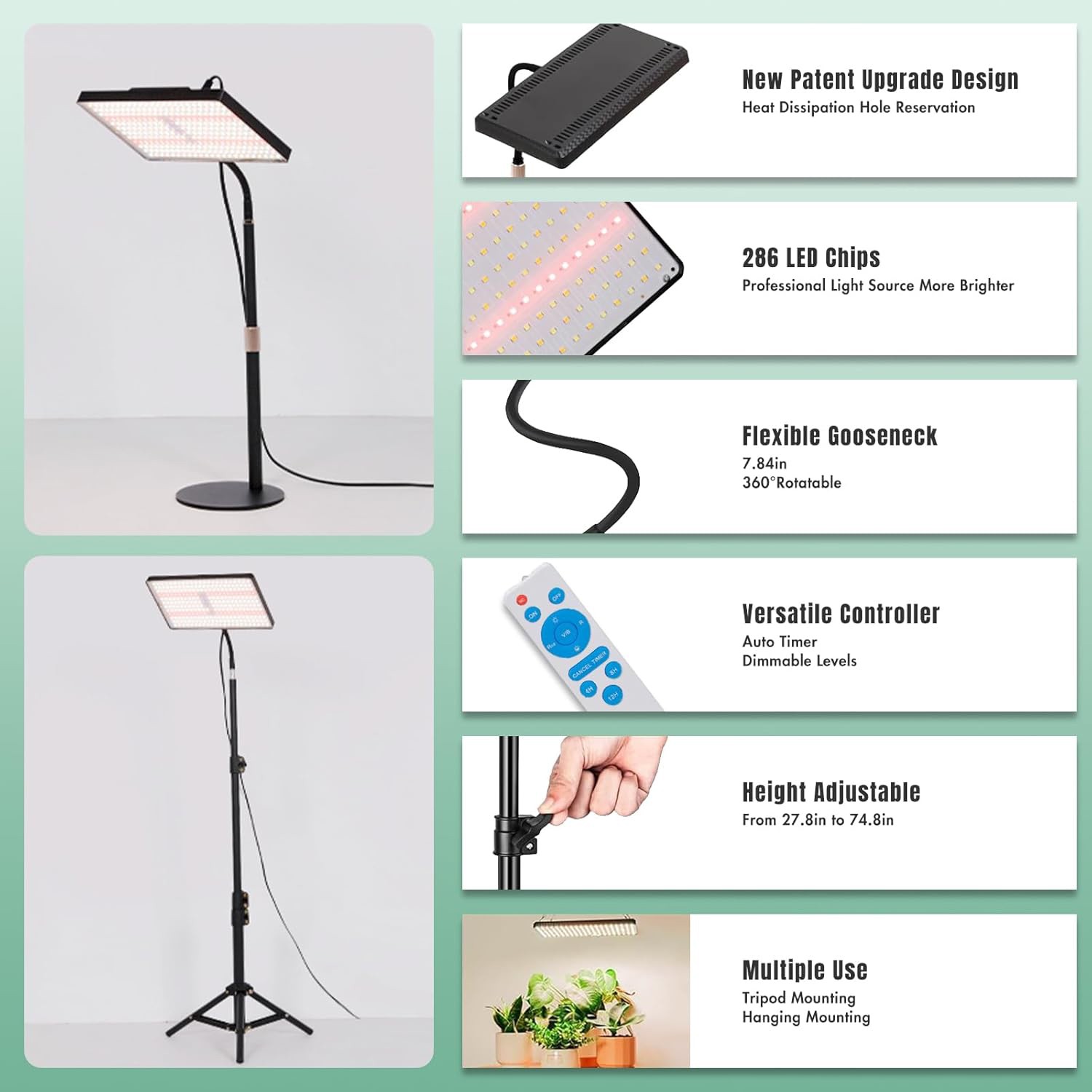 LED Full Spectrum Grow Light with Stand for Indoor Plants