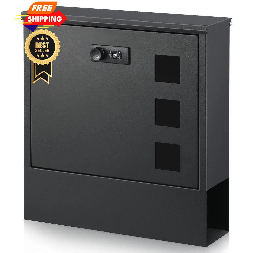 xydled Mailbox with Combination Lock,Large Capacity Black-combination Lock