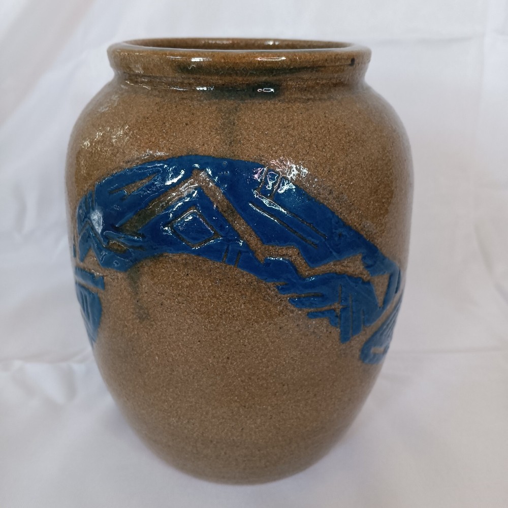 Studio Art Pottery Vase with Raised Abstract Design