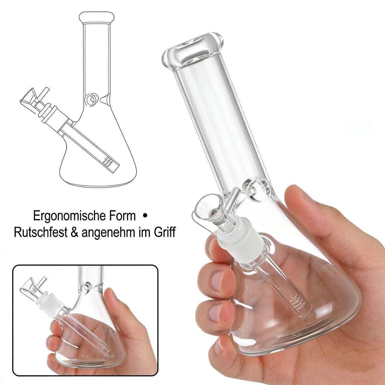 9 inch Glass Bong Heavy Duty Glass Bong Beaker Water Pipe with Screen 14mm Bowl