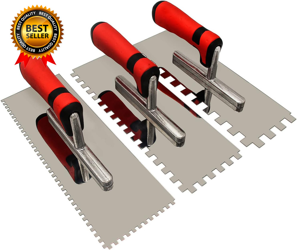 Tile Tools Stainless Steel Square Notched Trowel Set 3 PC