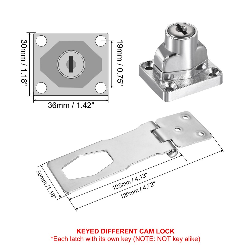2Pcs 4Inch Keyed Hasp Locks Twist Knob Locking Keyed Different, Silver