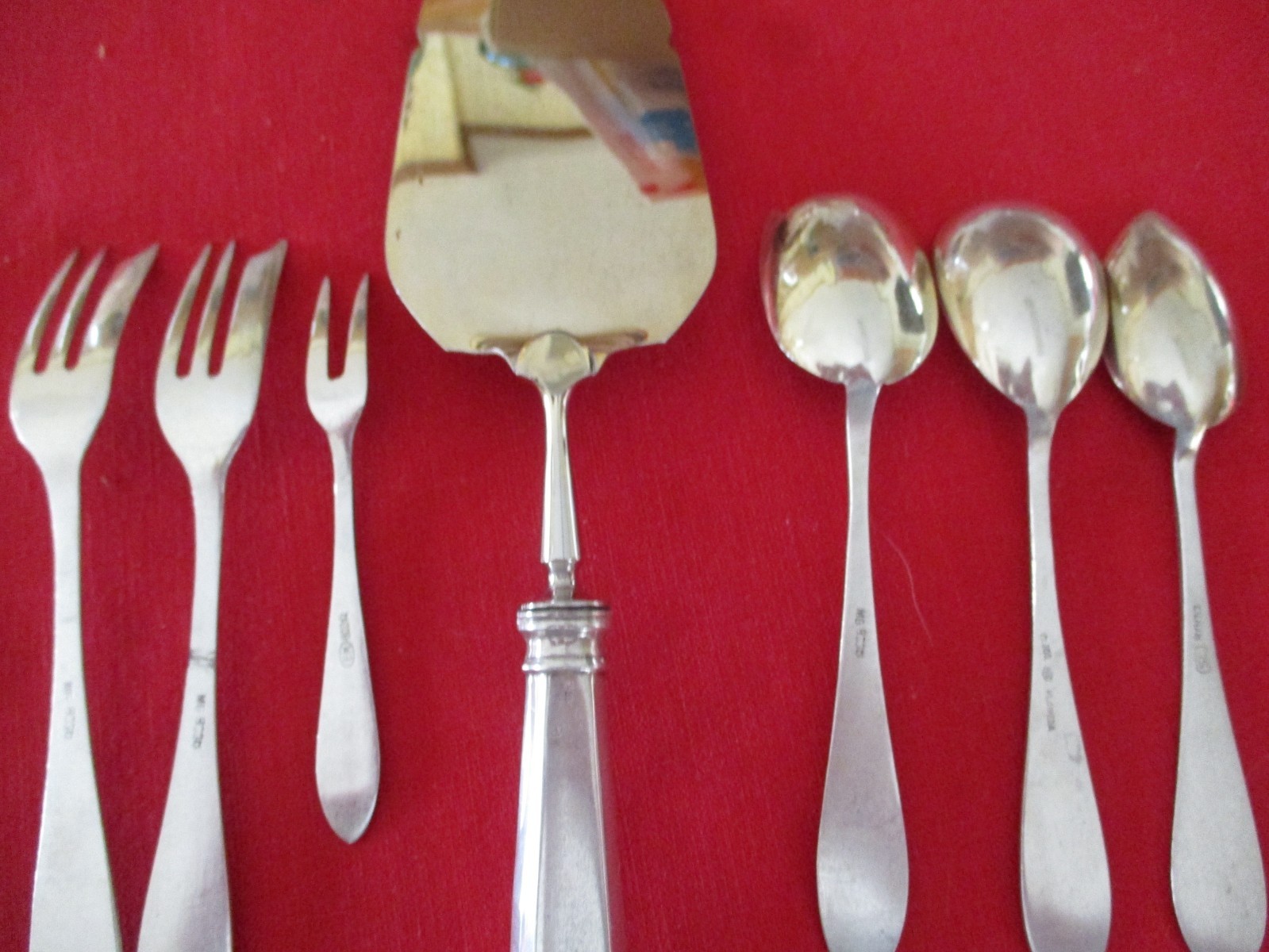 (13) Pc 800 Silver Pastry Set Flatware, 414 Grams, Etched Pattern