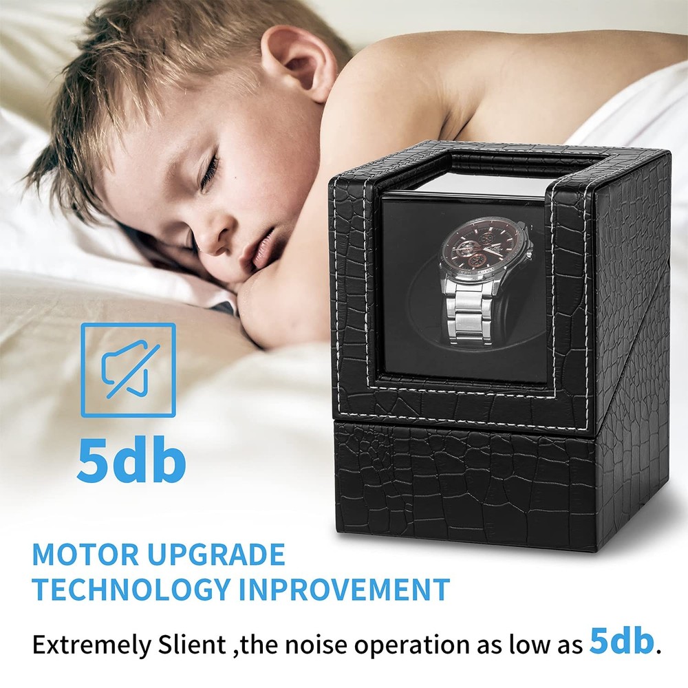 Efaithtek Automatic Single Watch Winder in Black Crocodile Pattern Leather