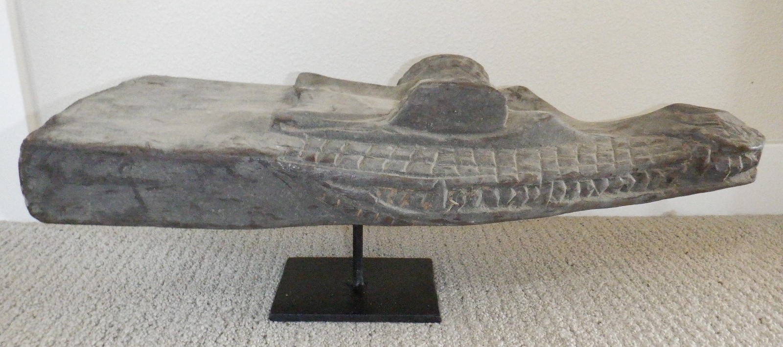 Sepik River Papua New Guinea Carved Canoe Prow, 19 inch on metal stand