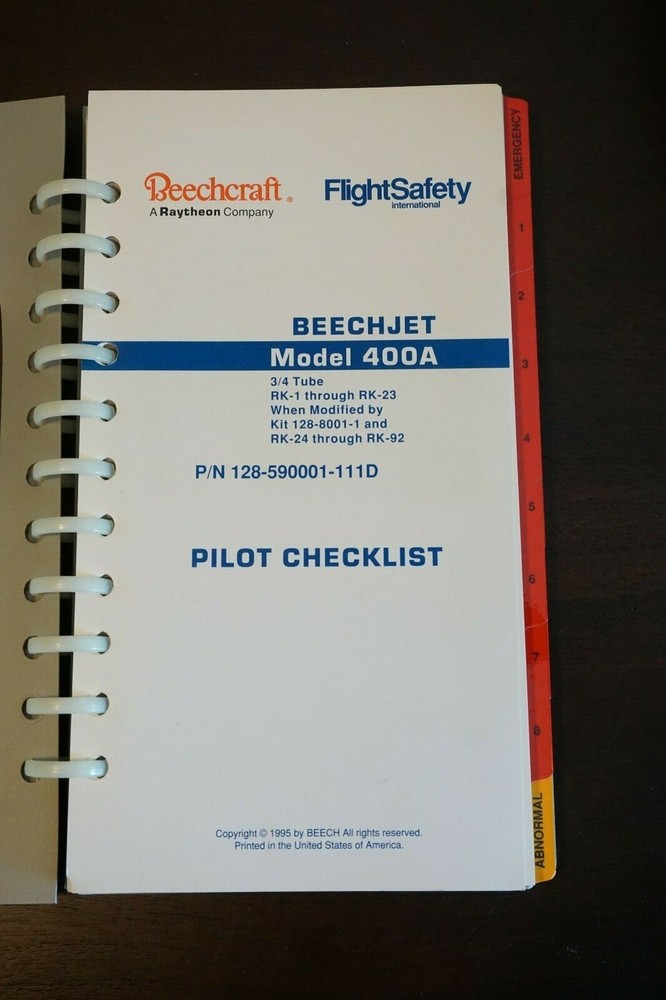Raytheon Aircraft Company Beechjet Model 400A Pilot Checklist