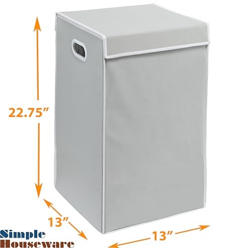Foldable Laundry Hamper Basket with Lid and Removable Bag, Gray Grey