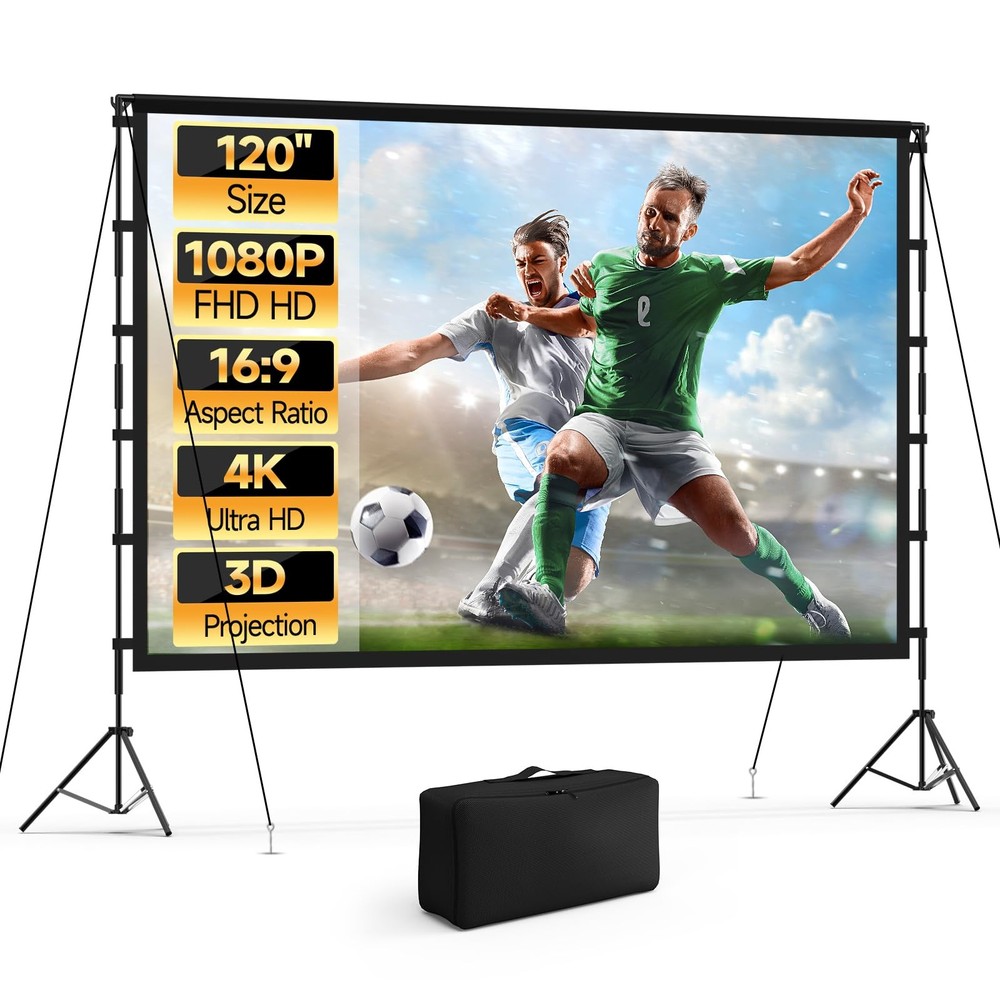 Outdoor Projector Screen with Stand, 16:9 4K HD Foldable Projector Screen Out...
