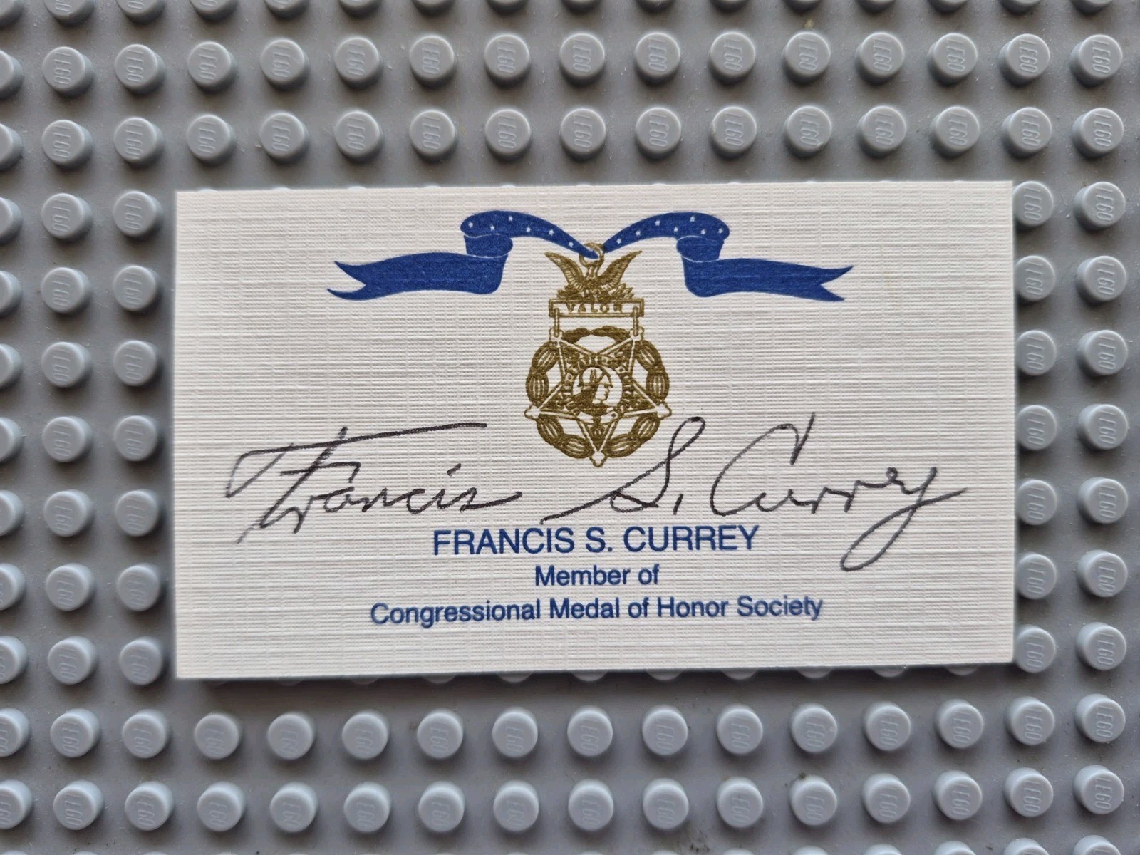 Francis S Currey, WW2 MOH. Battle Of The Bulge. Signed Business Card.