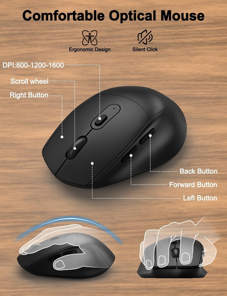 Ergonomic Wireless Keyboard and Mouse Combo, Wave Keys, Full Size Silent Keyb...