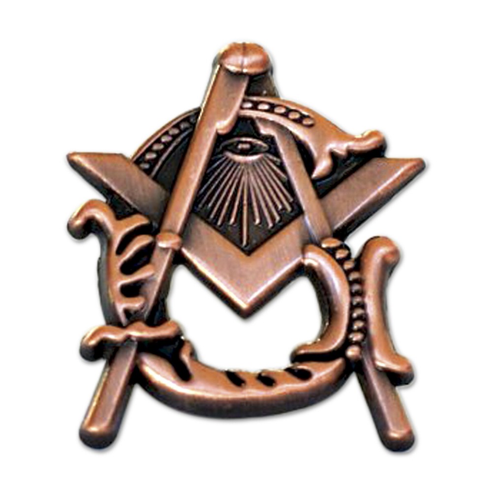 Square & Compass Masonic Lapel Pin - [Antique Copper][1'' Tall]