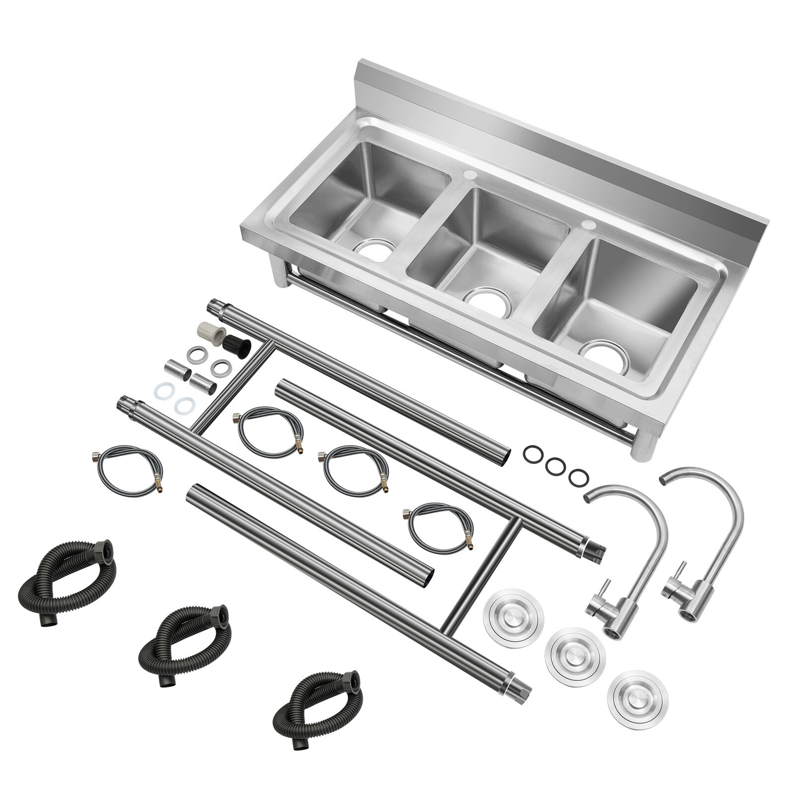 Commercial Stainless Steel 3-Compartment Sink for Kitchen & Catering Use