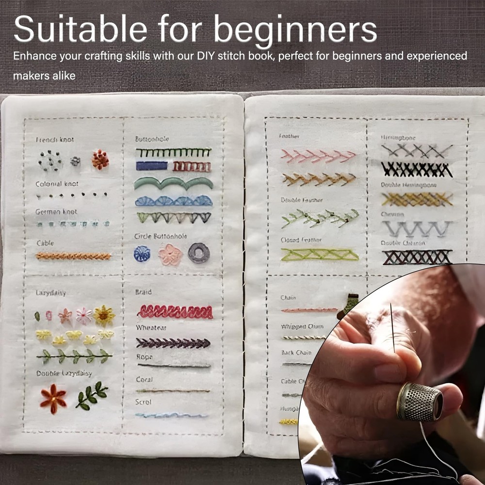 Embroidery Stitch Book with Complete Sewing Kit – Essential multicoloured
