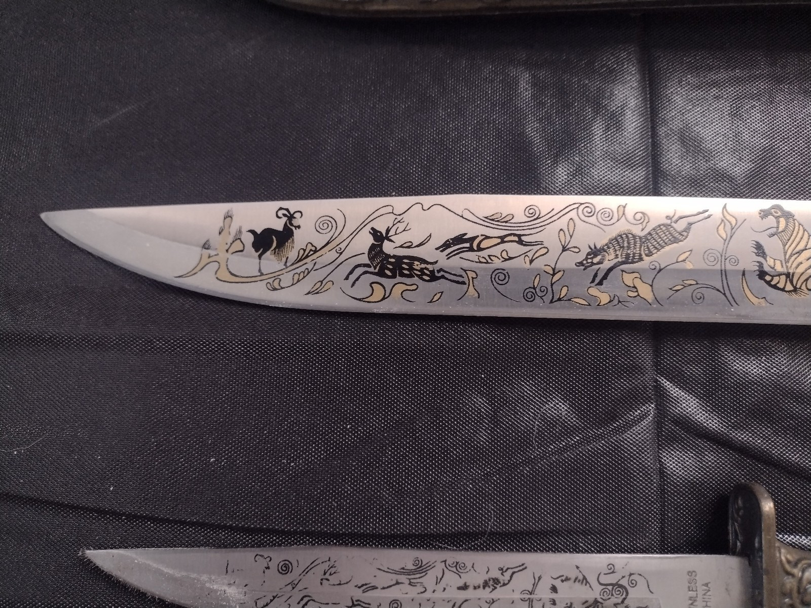 2 Decorative Ornate Brass Handled Dagger Knives with Brass PiggyBack Sheath