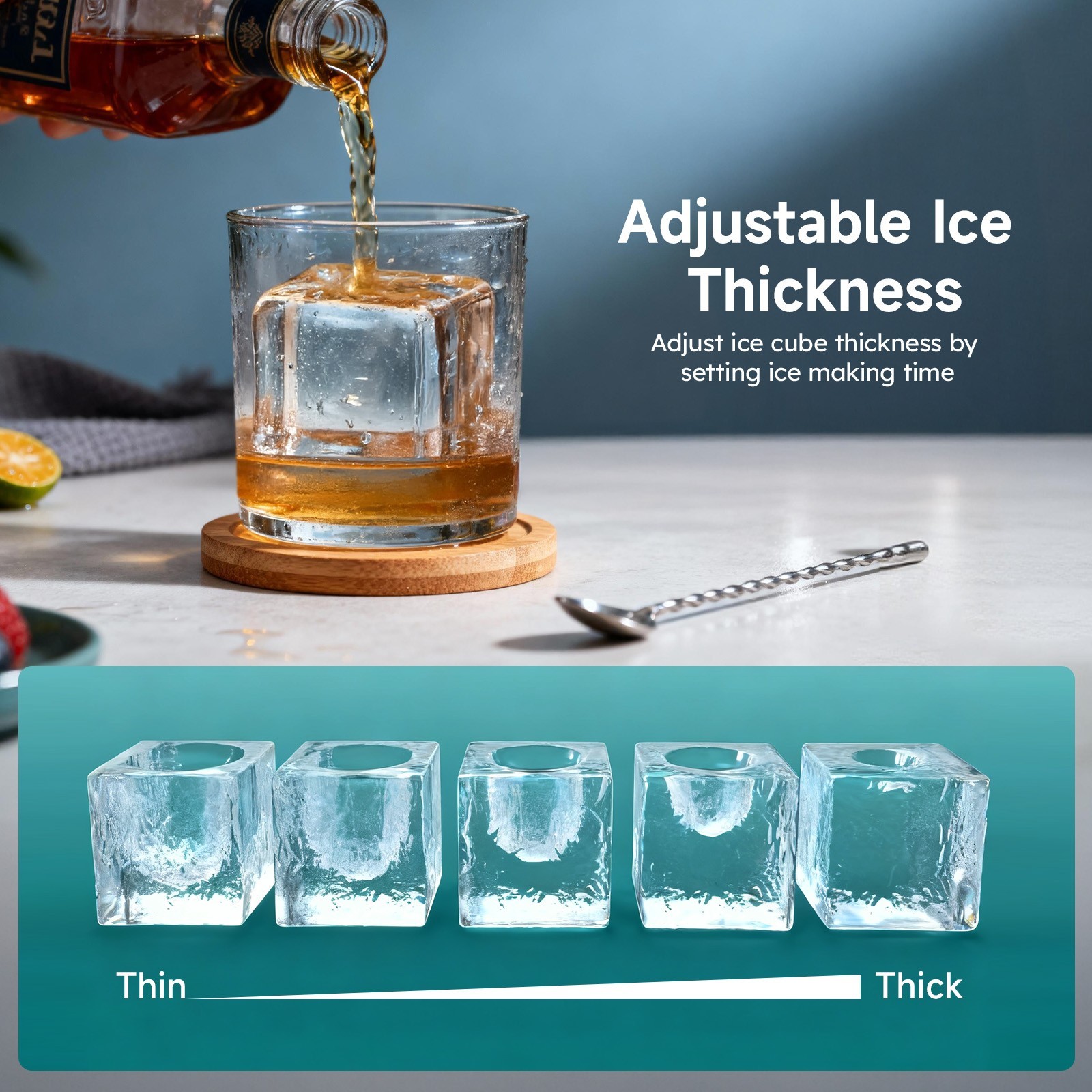Countertop Ice Maker Clear 3 Cubes Ice Machine 22lbs Daily Output 1.6" Ice Cubes