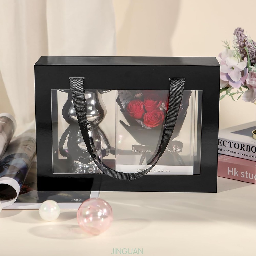 Chic Black Gift Box with Window & Handle - Exquisite Presentation for Presents